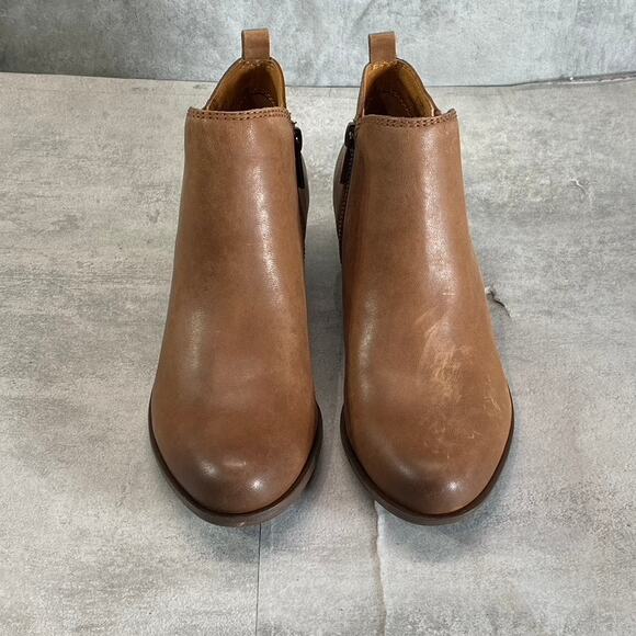 LUCKY BRAND Women's Toffee Barillos Leather Basel Double Side-Zip Block-Heel - Picture 3 of 13
